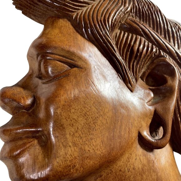 Vintage Pair Hand Carved Wood Aztec Mayan Warrior Mexican Folk Art u  Wall Hangi - Picture 8 of 11